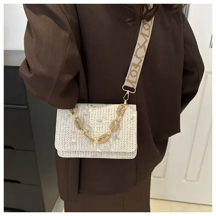 Korean Style Woven Chain Shoulder Bag Red Orange — feature 22