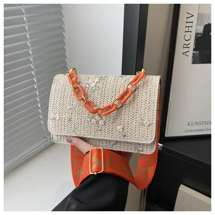 Korean Style Woven Chain Shoulder Bag Red Orange — feature 24
