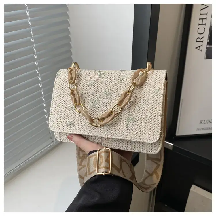 Korean Style Woven Chain Shoulder Bag Red Orange — feature 25