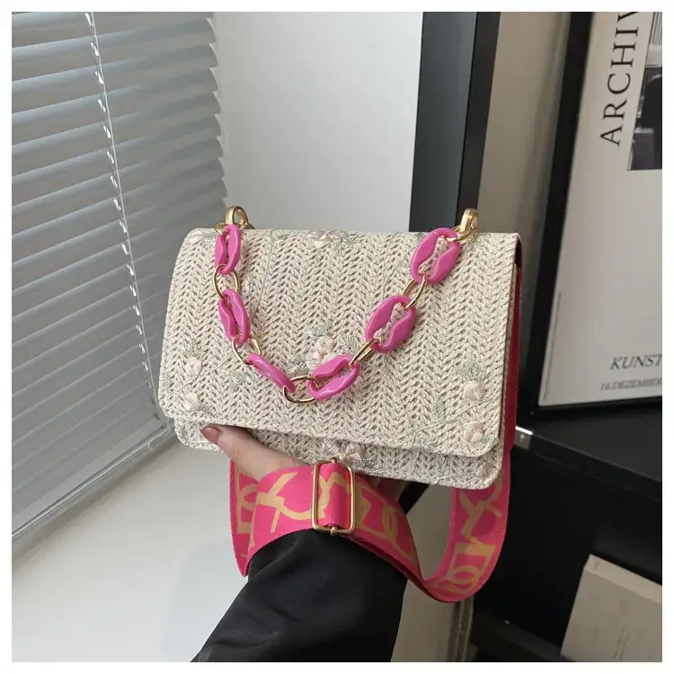 Korean Style Woven Chain Shoulder Bag Red Orange — feature 26