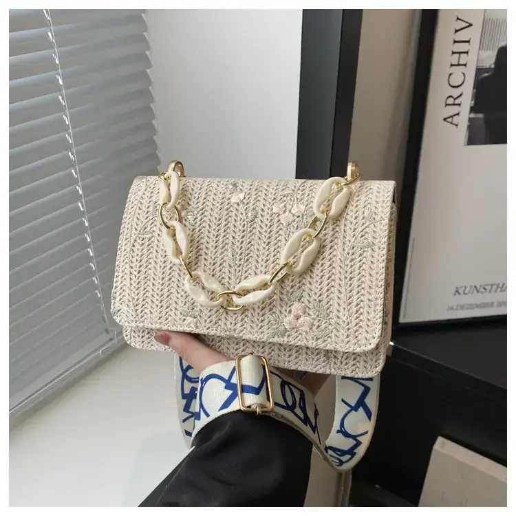 Korean Style Woven Chain Shoulder Bag Red Orange — feature 27