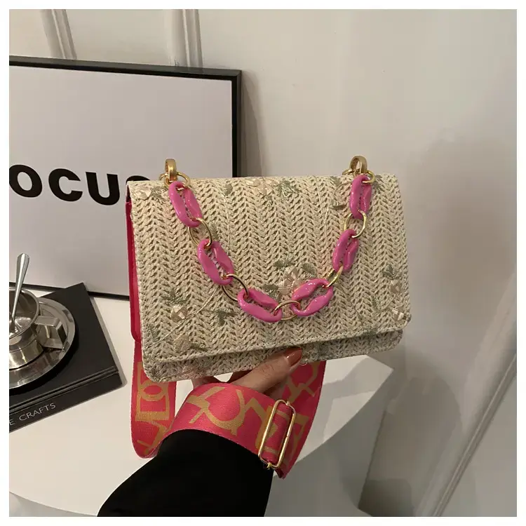 Korean Style Woven Chain Shoulder Bag Red Orange — feature 29