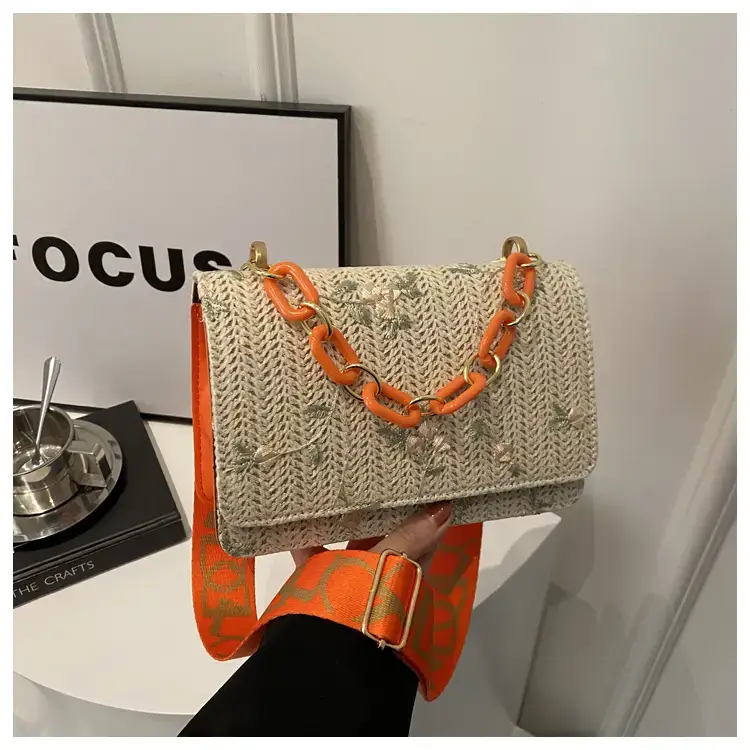 Korean Style Woven Chain Shoulder Bag Red Orange — feature 31