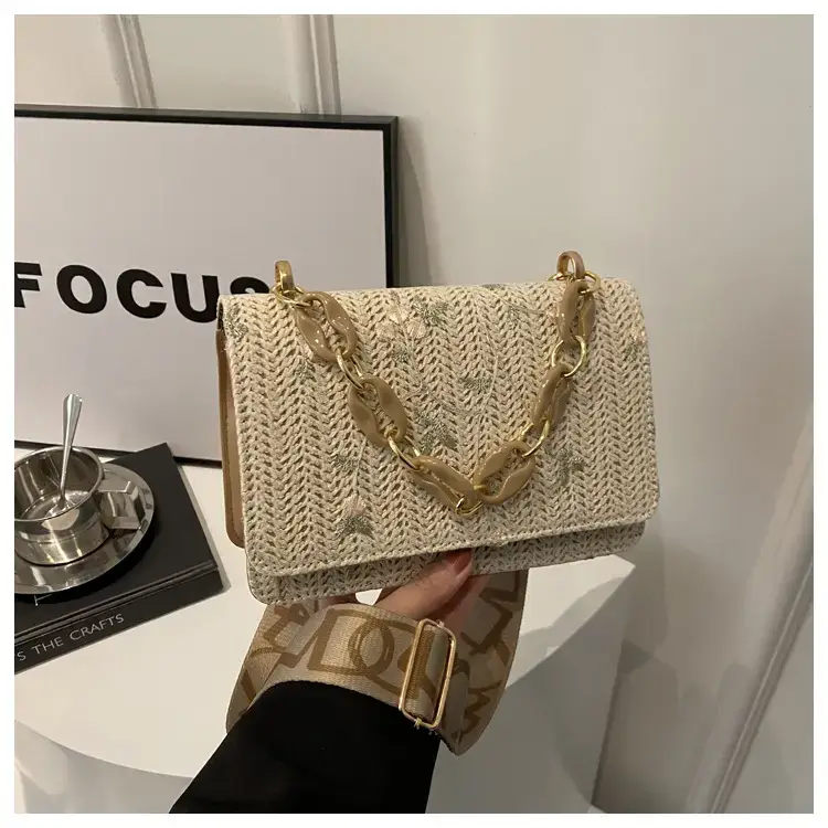 Korean Style Woven Chain Shoulder Bag Red Orange — feature 33