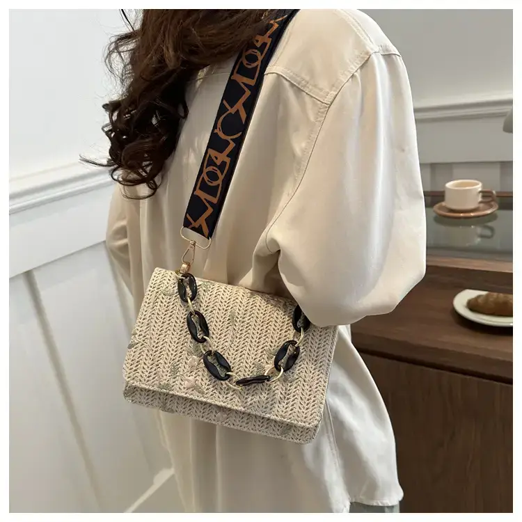 Korean Style Woven Chain Shoulder Bag Red Orange — feature 8