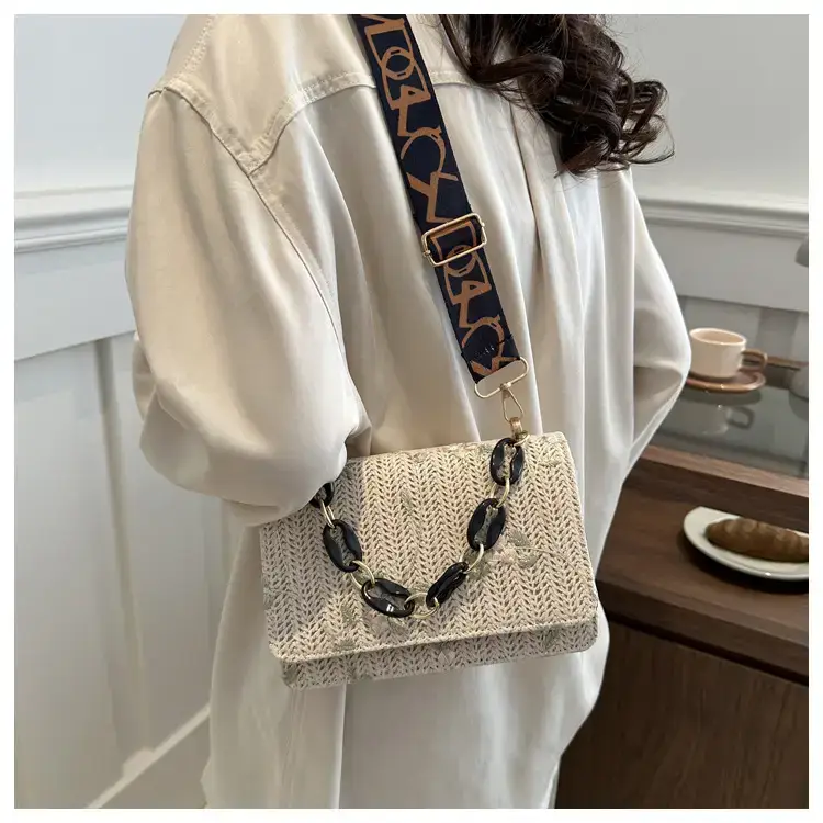 Korean Style Woven Chain Shoulder Bag Red Orange — feature 9