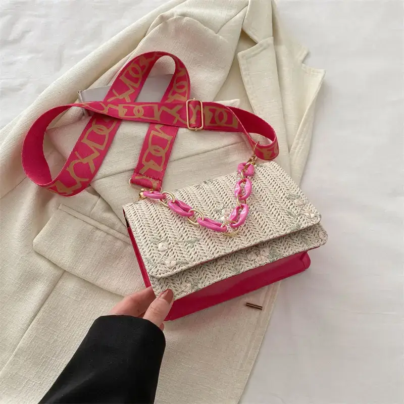 Korean Style Woven Chain Shoulder Bag Red Orange - Image 4