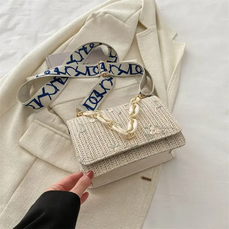 Korean Style Woven Chain Shoulder Bag Red Orange - Image 5