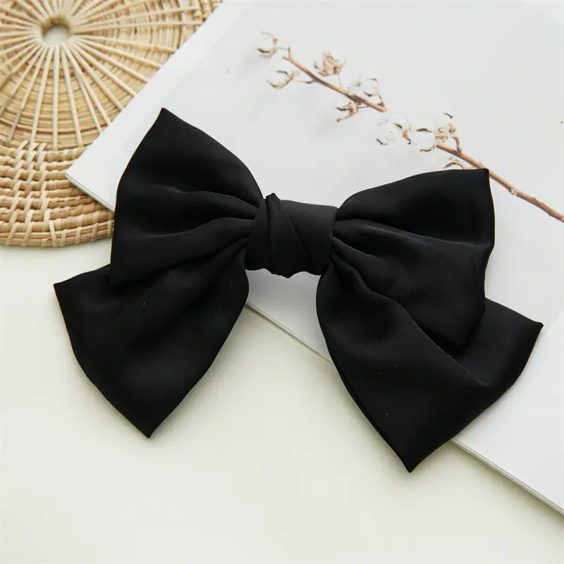 Black Satin Bow Hairpin for Women - Image 2
