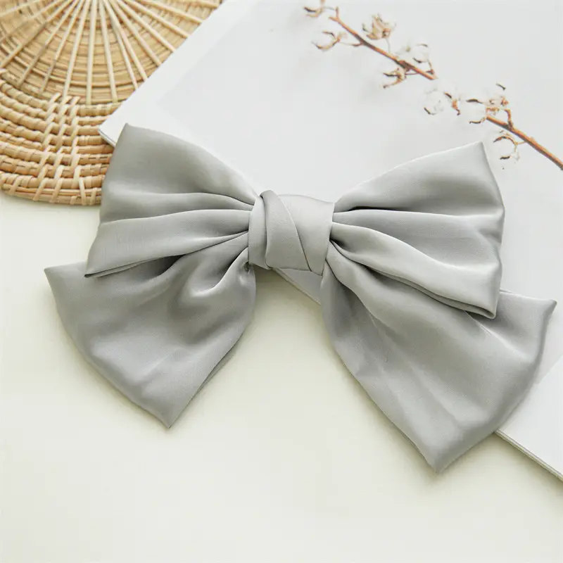 Black Satin Bow Hairpin for Women - Image 5