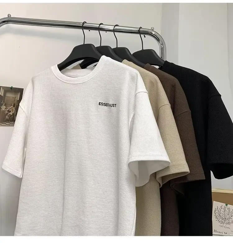 Men Waffle Cotton Black T-Shirt Casual Summer Wear — feature 3