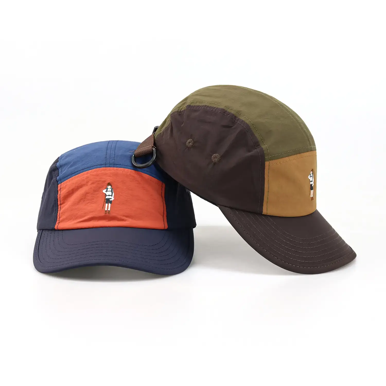 Curved Embroidered Five-Piece Hat Blue Orange Brown - Image 2
