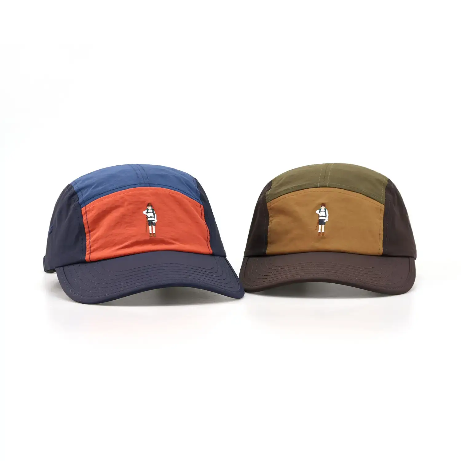 Curved Embroidered Five-Piece Hat Blue Orange Brown - Image 5