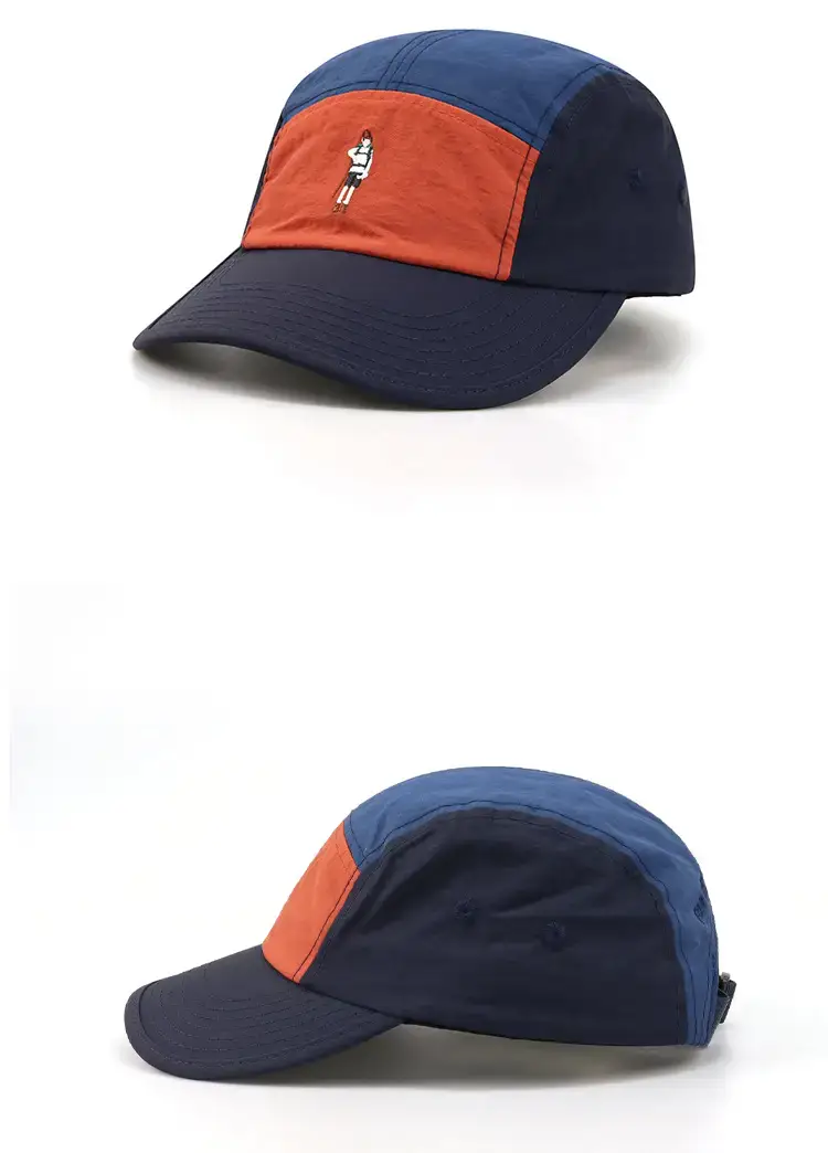 Curved Embroidered Five-Piece Hat Blue Orange Brown — feature 7