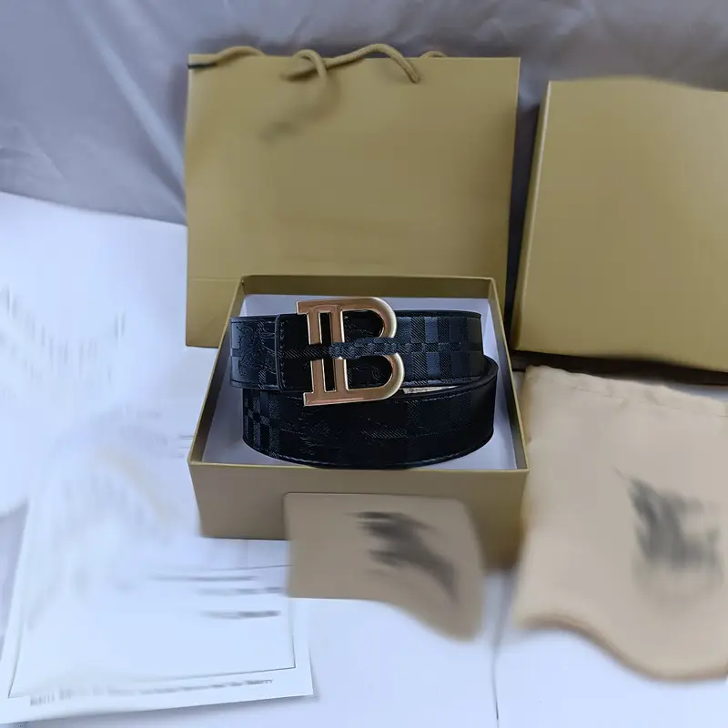 Men's Black Embossed Buckle Belt with Gold Logo — feature 11