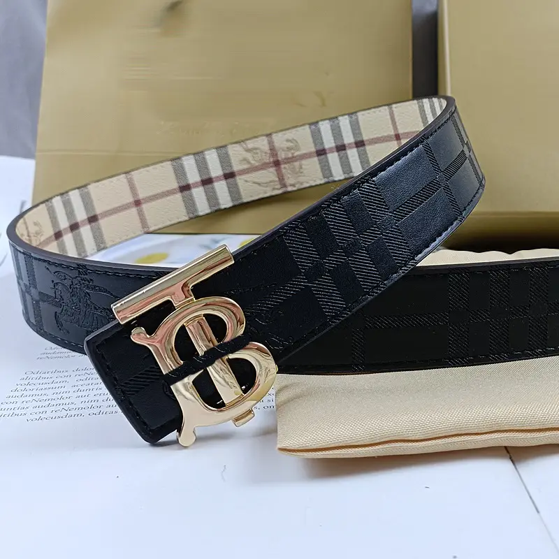 Men's Black Embossed Buckle Belt with Gold Logo — feature 14