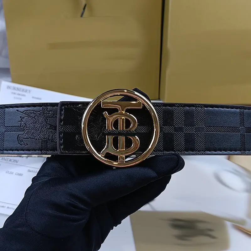 Men's Black Embossed Buckle Belt with Gold Logo — feature 17