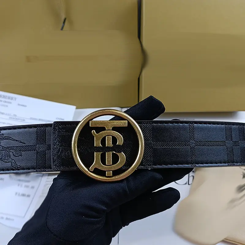Men's Black Embossed Buckle Belt with Gold Logo — feature 18