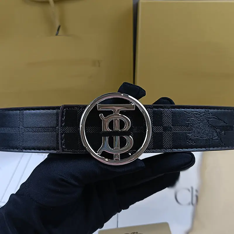 Men's Black Embossed Buckle Belt with Gold Logo — feature 19