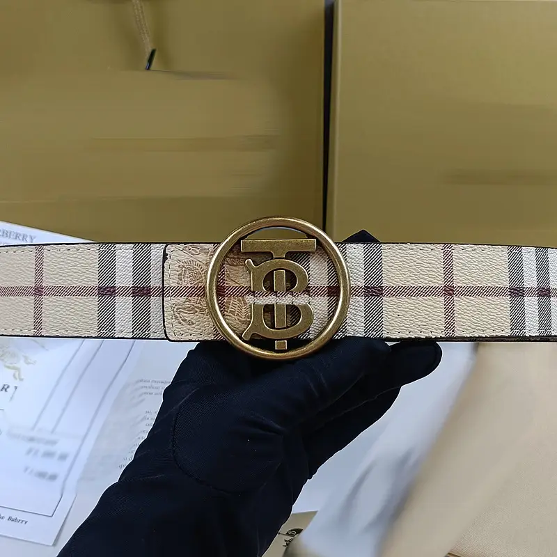 Men's Black Embossed Buckle Belt with Gold Logo — feature 6