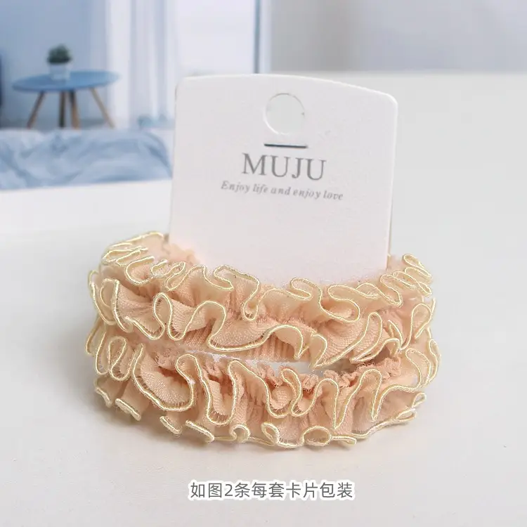 Black Embroidered Korean Style Hair Rope with Lace Detail - Image 4