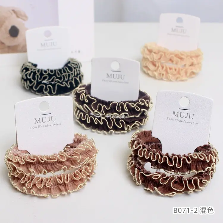 Black Embroidered Korean Style Hair Rope with Lace Detail - Image 2