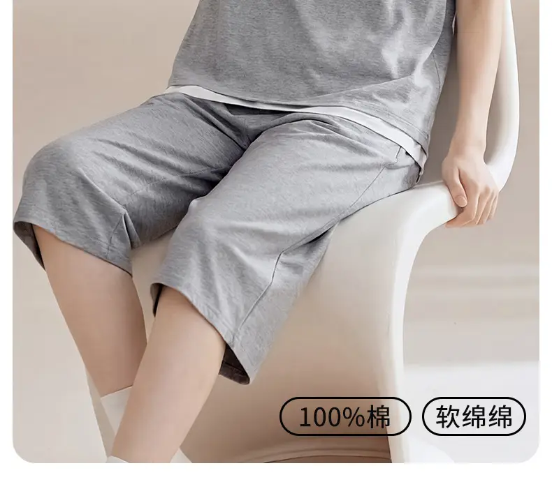 100% cotton pajamas women's short-sleeved cropped pants Korean summer New loose casual student home wear suit thin — feature 3