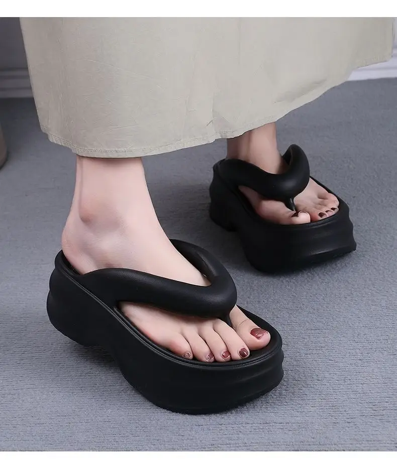 Super thick bottom flip-flops color matching sandals 2024 new fashion retro style increased summer outdoor platform slippers — feature 14