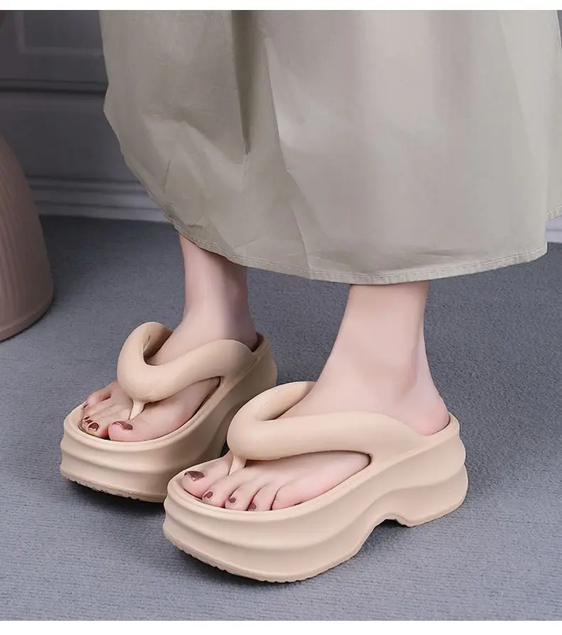 Super thick bottom flip-flops color matching sandals 2024 new fashion retro style increased summer outdoor platform slippers — feature 19