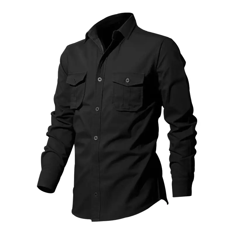 Men Olive Green Button Down Shirt with Multi-Flap Pockets — feature 14