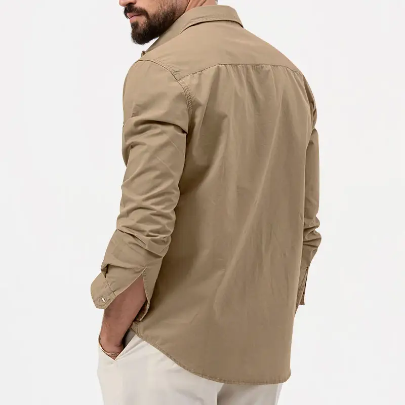 Men Olive Green Button Down Shirt with Multi-Flap Pockets — feature 31