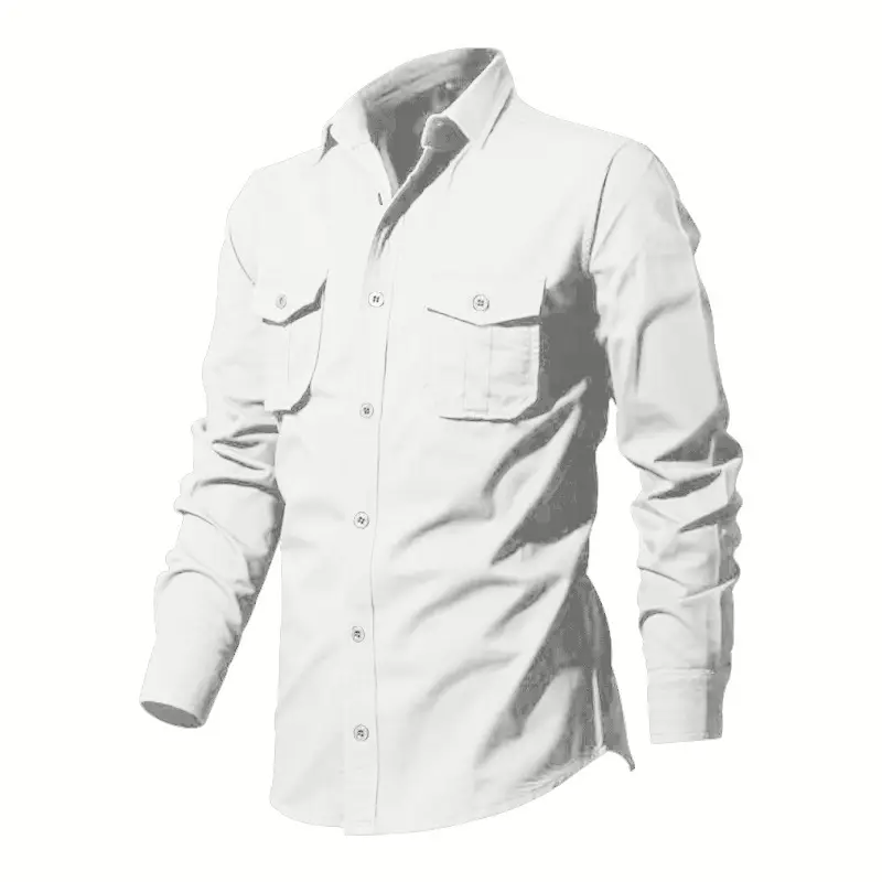 Men Olive Green Button Down Shirt with Multi-Flap Pockets — feature 8