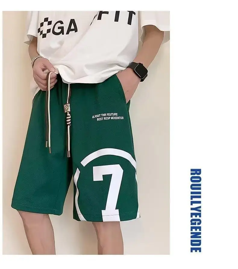 Men Green 7 Printed Basketball Shorts - Image 3