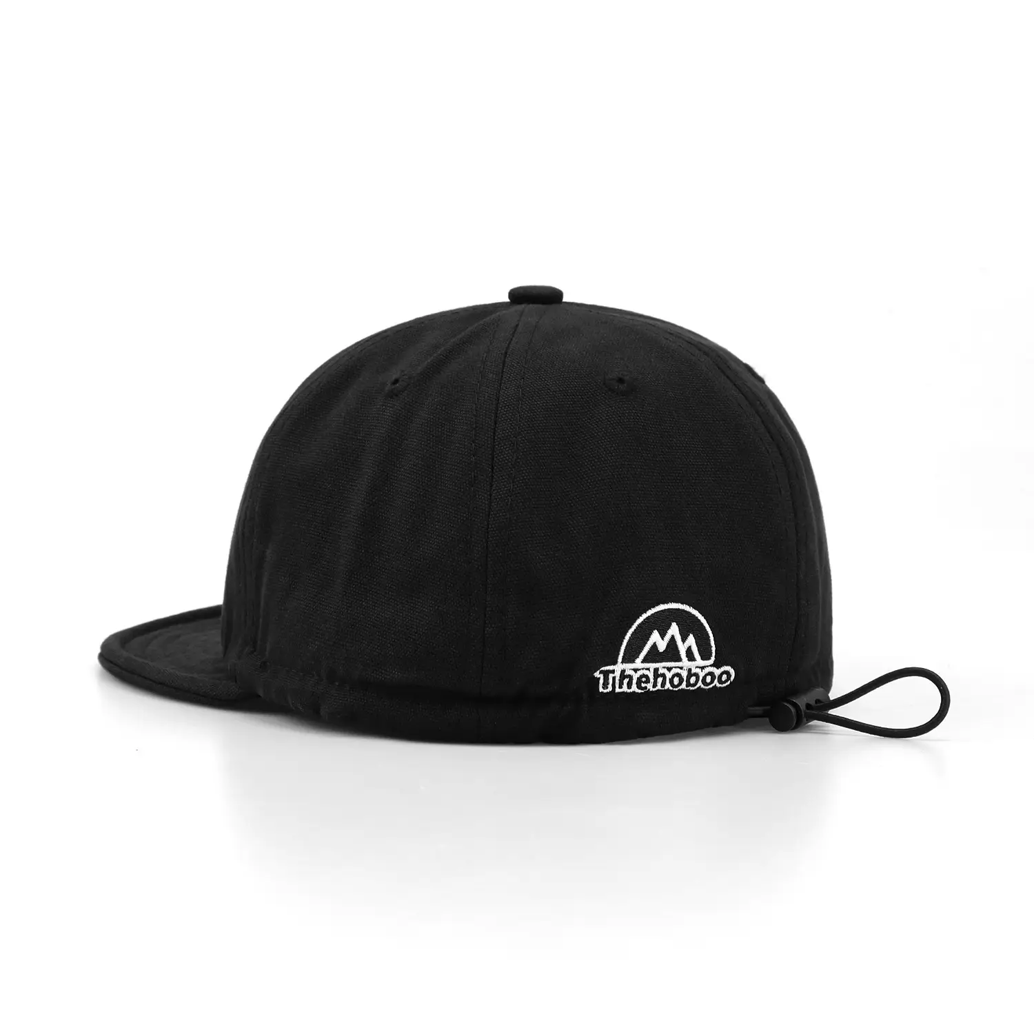 Men Black Drawstring Baseball Cap with Logo