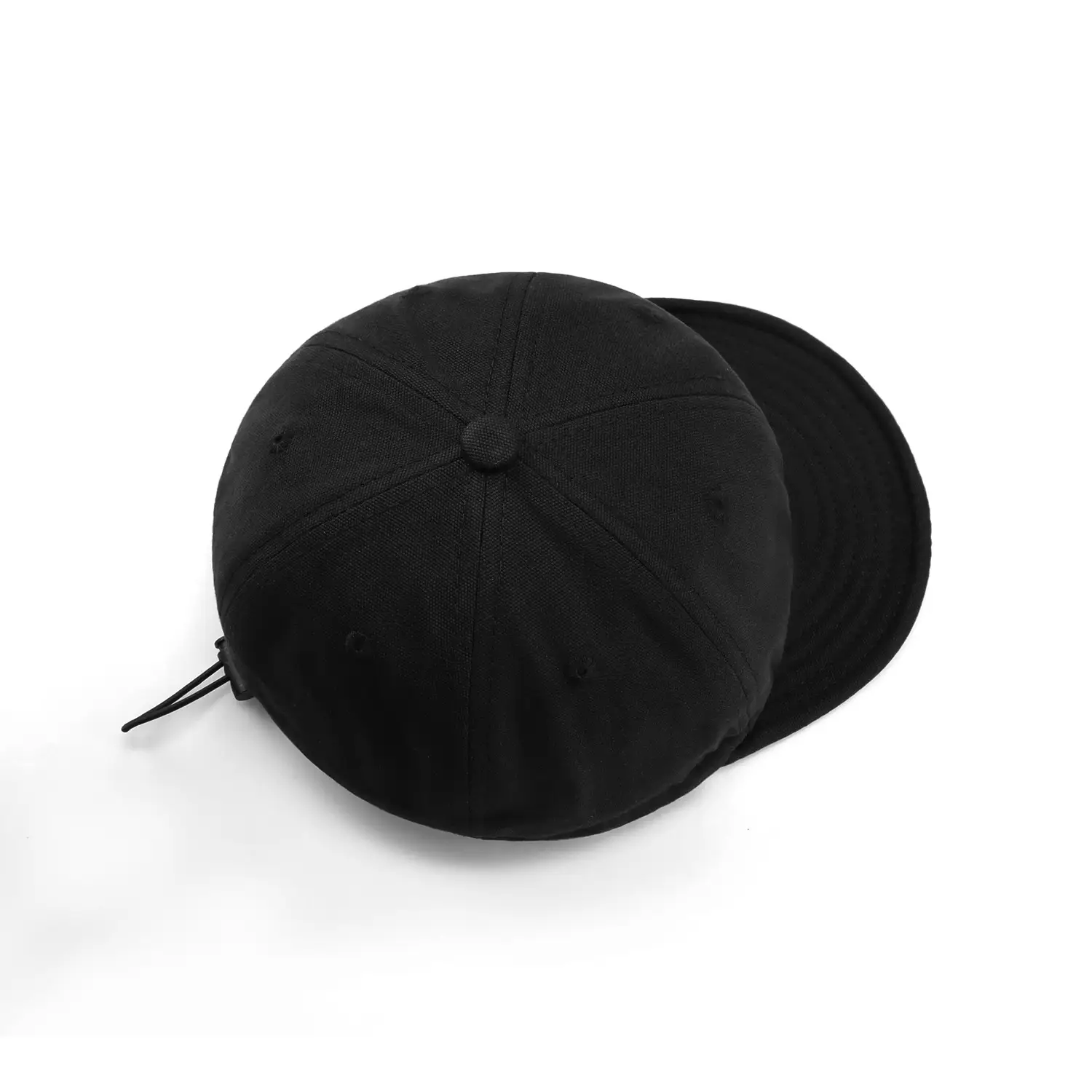 Men Black Drawstring Baseball Cap with Logo