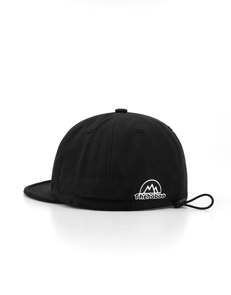 Men Black Drawstring Baseball Cap with Logo — feature 5
