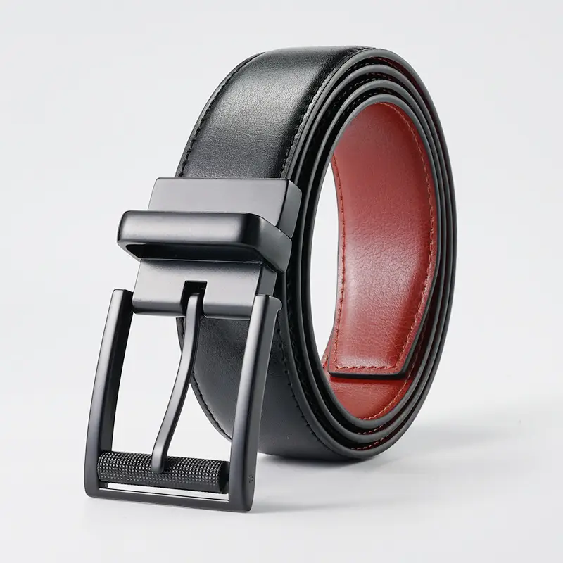 Men's Black Rotatable Belt with Red Leather Core - Image 2