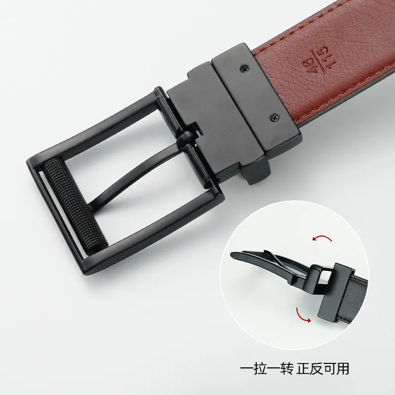 Men's Black Rotatable Belt with Red Leather Core - Image 3