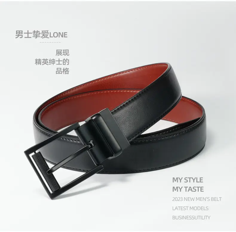 Men's Black Rotatable Belt with Red Leather Core — feature 6