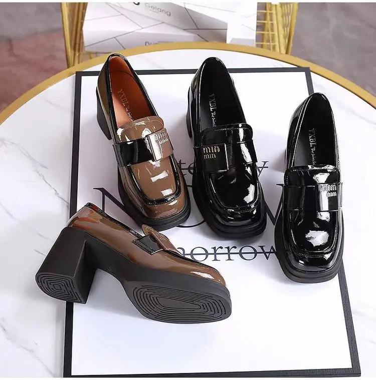 Mary Jane High Heels women's 2024 spring new versatile fashion high heel platform patent leather shoes. — feature 8