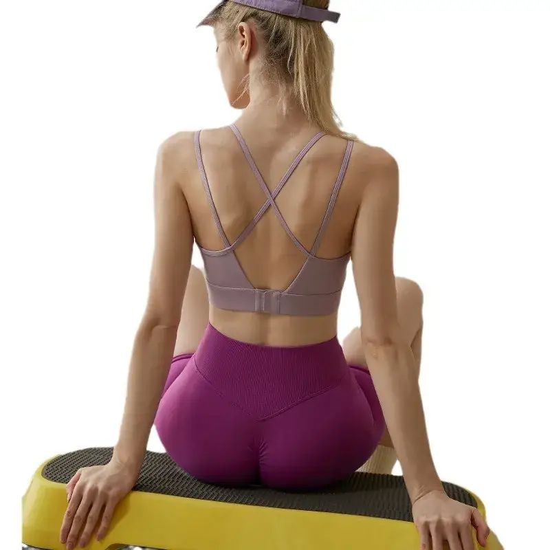 Women's Shockproof Yoga Bra Green Purple Training Vest - Image 15