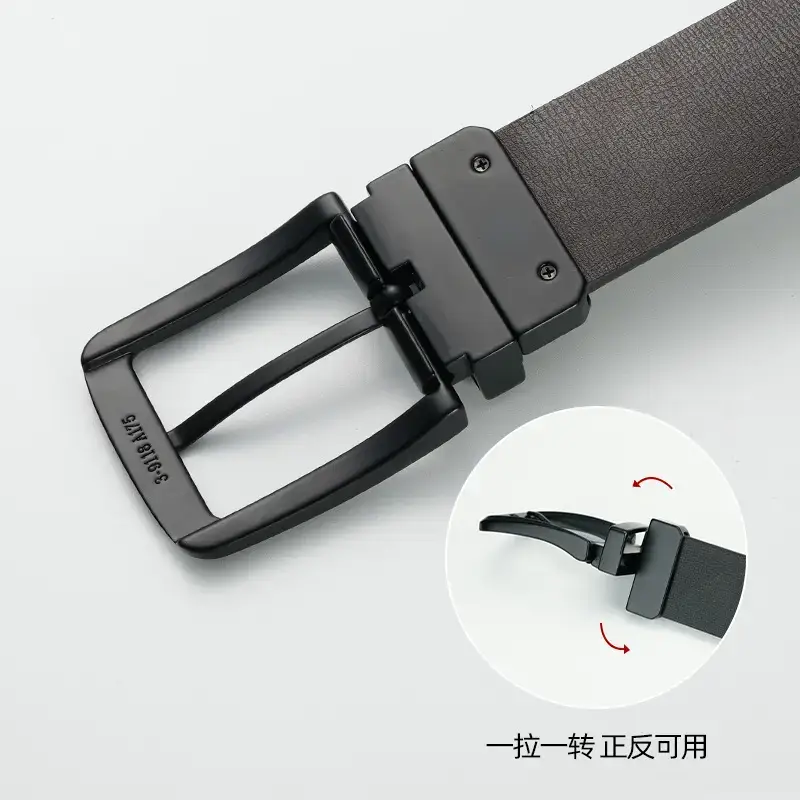 Men's Black Rotatable Pin Belt with Adjustable Buckle - Image 3