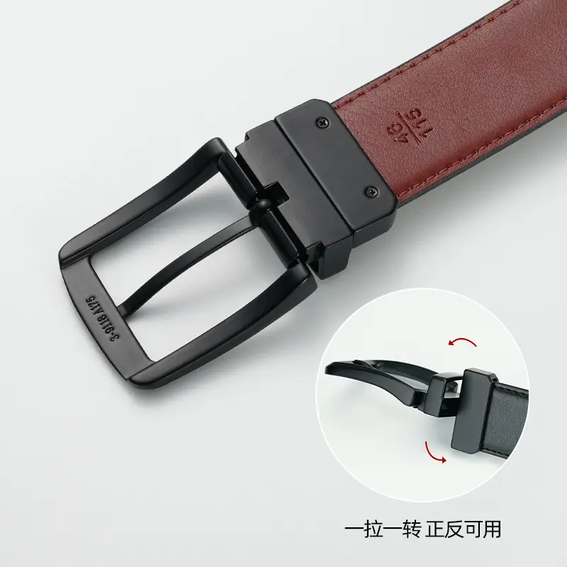 Men's Red Leather Belt with Black Buckle