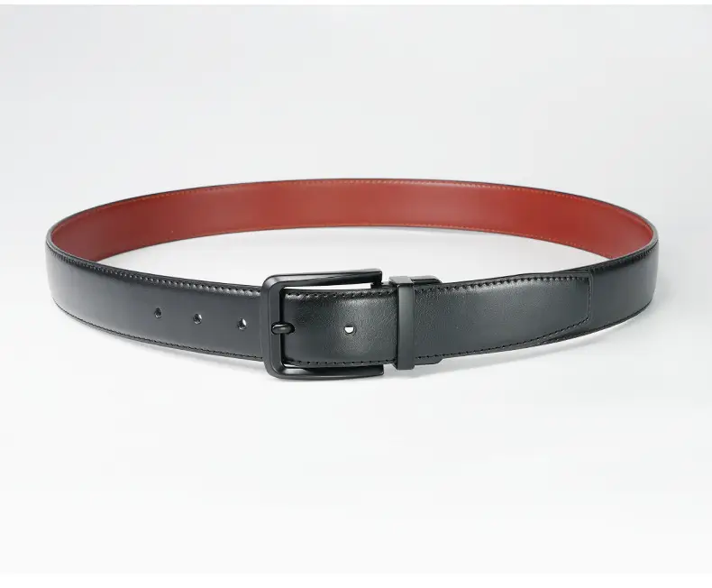 Men's Red Leather Belt with Black Buckle — feature 8