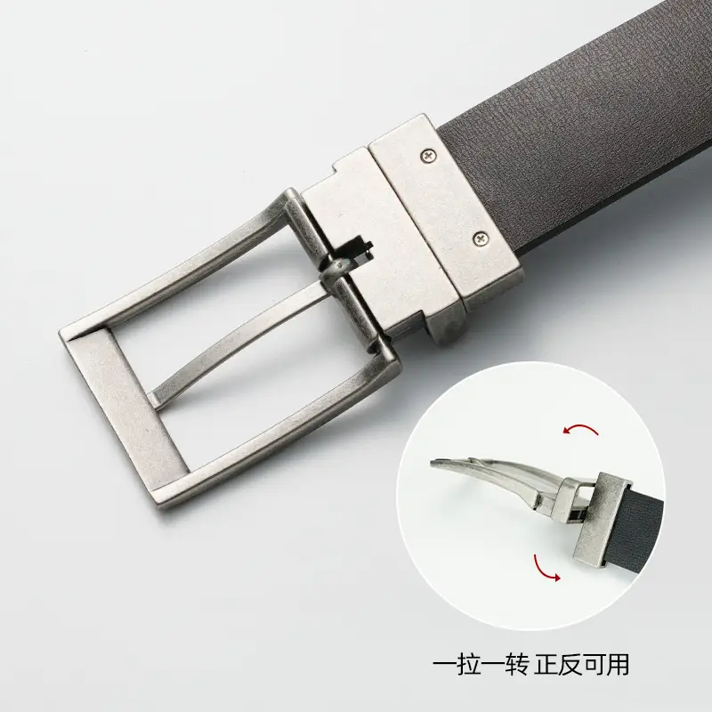 Men's Black Double-Buckle Belt with Rotatable Buckle - Image 3
