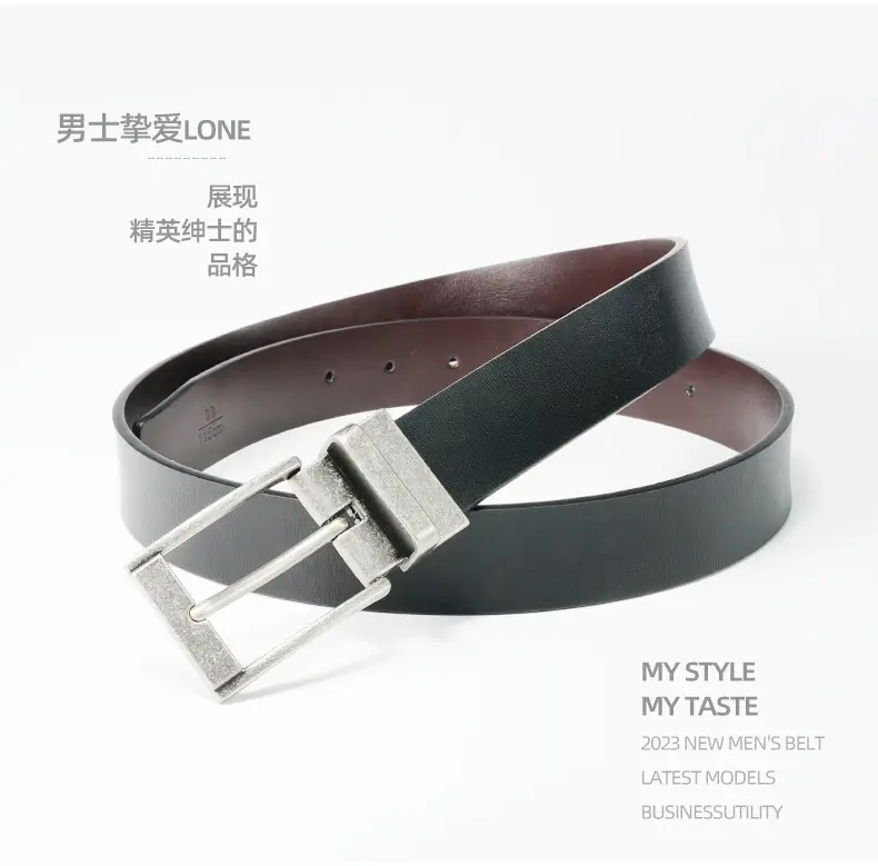 Men's Black Double-Buckle Belt with Rotatable Buckle — feature 6