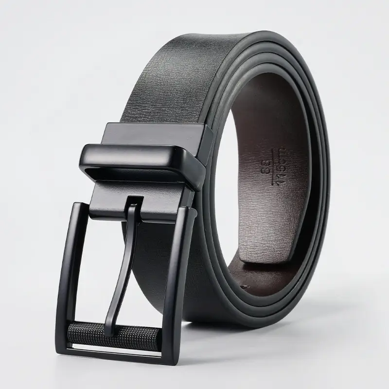 Men's Black Rotatable Buckle Belt Double Sided Cowhide - Image 2