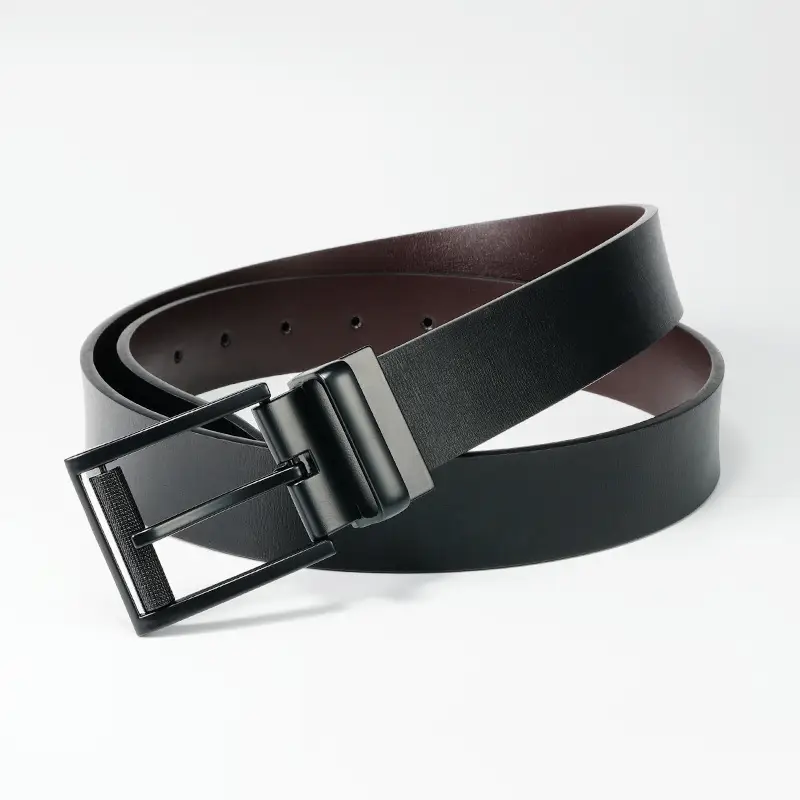 Men's Black Rotatable Buckle Belt Double Sided Cowhide - Image 4