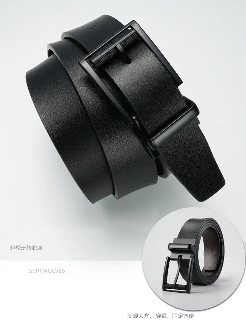 Men's Black Rotatable Buckle Belt Double Sided Cowhide — feature 5