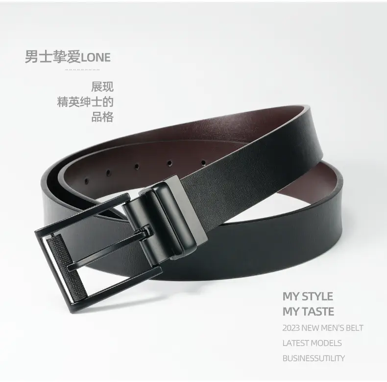 Men's Black Rotatable Buckle Belt Double Sided Cowhide — feature 6